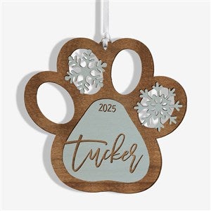 Snowflake Pet Paw Personalized Wood Ornament - Blue - 43150-B