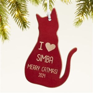 Personalized Cat Wood Christmas Ornament - Red - 43151-R