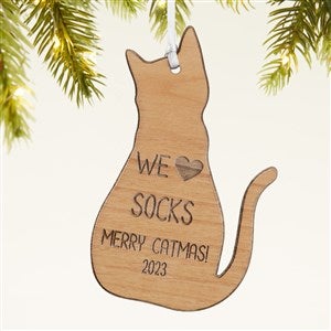 Personalized Cat Wood Christmas Ornament - Natural - 43151-N