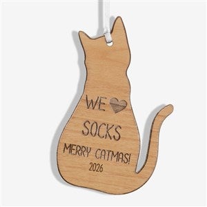Personalized Cat Wood Christmas Ornament - Natural - 43151-N