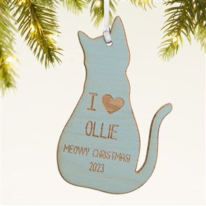 Personalized Cat Wood Christmas Ornament - Blue - 43151-B