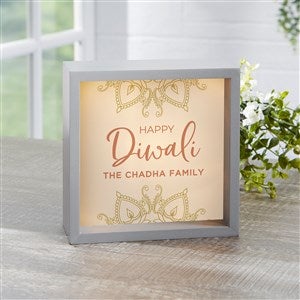 Diwali  Personalized Grey LED Light Shadow Box- 6"x 6" - 43166-G-6x6