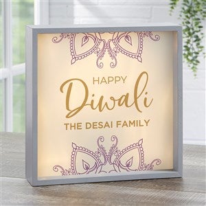 Diwali Personalized Grey LED Light Shadow Box- 10"x10" - 43166-G-10x10