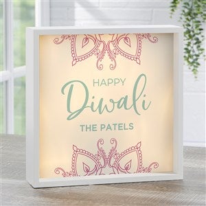 Diwali Personalized Ivory LED Light Shadow Box- 10"x10" - 43166-I-10x10