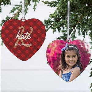 Name Meaning Plaid Personalized Wood Photo Heart Ornament - 43212-2W