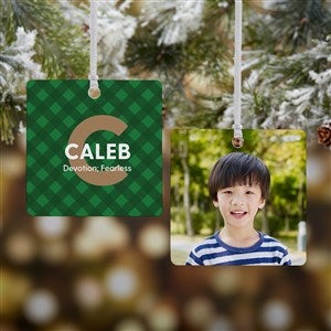 Name Meaning Plaid Personalized Photo Ornament-2.75 Metal - 2 Sided - 43213-2M
