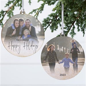 Script Family Photo Personalized Wood Christmas Ornament - 2-Sided - 43214-2W