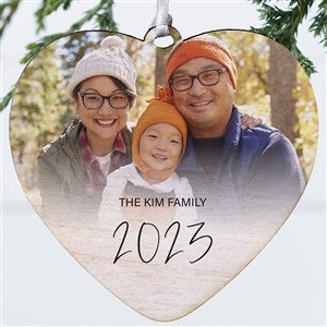 Script Family Photo Personalized Wood Heart Ornament  - 43215-1W