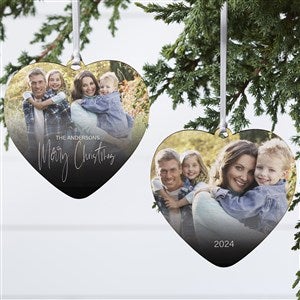 Script Family Photo Personalized Wood Heart Ornament - 2-Sided - 43215-2W