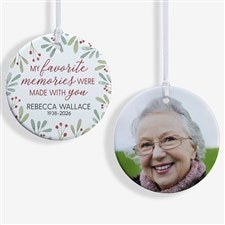 Floral Memorial Photo Personalized Ornament- 2.85quot; Glossy - 2 Sided - 43220-2S