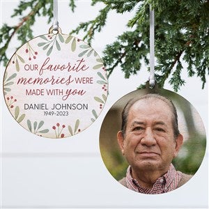 Floral Memorial Photo Personalized Ornament- 3.75" Wood - 2 Sided - 43220-2W