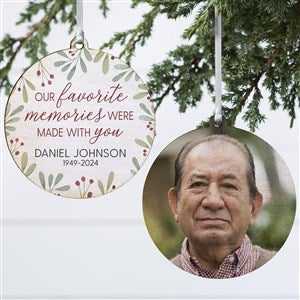 Floral Memorial Photo Personalized Ornament- 3.75" Wood - 2 Sided - 43220-2W