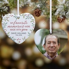Floral Memorial Photo Personalized Heart Ornament- 3.25quot; Glossy - 2 Sided - 43221-2