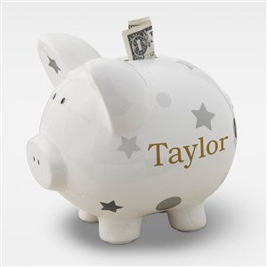 Baby Grey Polka Dots & Stars Personalized Piggy Bank - 43246-G