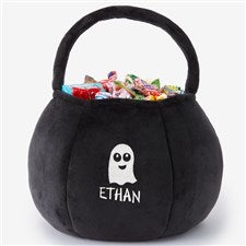 Halloween Characters Embroidered Plush Halloween Treat Bag-Black - 43324-B