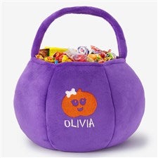 Halloween Characters Embroidered Plush Halloween Treat Bag-Purple - 43324-PU