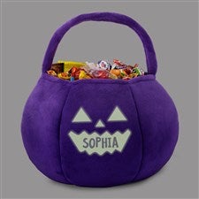 Glow-In-The-Dark Jack-o-Lantern Personalized Plush Halloween Treat Bag-Purple - 43326-PU