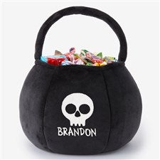 Jack-o-Lantern Faces Embroidered Plush Halloween Treat Bag-Black - 43335-B