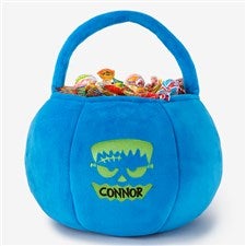 Jack-o-Lantern Faces Embroidered Plush Halloween Treat Bag-Blue - 43335-BU