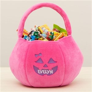 Jack-o-Lantern Faces Embroidered Plush Halloween Treat Bag-Pink - 43335-P
