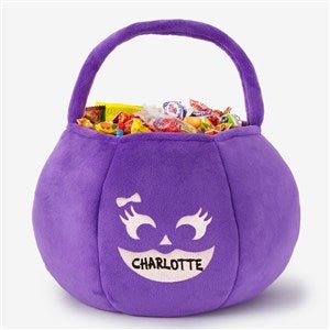 Jack-o-Lantern Faces Embroidered Plush Halloween Treat Bag-Purple - 43335-PU