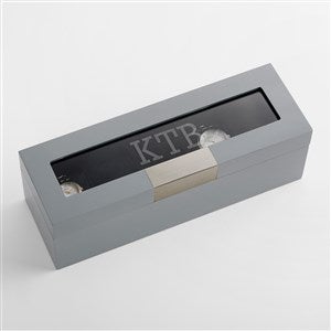 Engraved Monogram Metallic Grey Wooden Watch Box - 43511