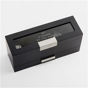 Engraved Collectors Black Wooden Watch Box with Drawer - 43517