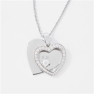 Engraved Sterling Silver Pave Heart Swing Necklace - 43540