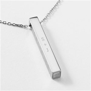 Engraved Engagement & Wedding Sterling Silver Vertical Cube Necklace - 43547