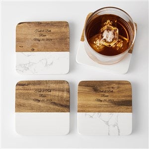 Engraved Couples Wood and Stone Coaster Set - 43653