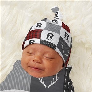 Buffalo Plaid Personalized Baby Top Knot Hat - 43689