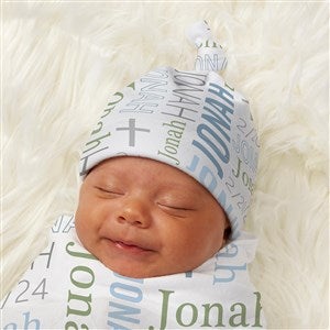 Christening Day For Him Personalized Baby Top Knot Hat - 43692