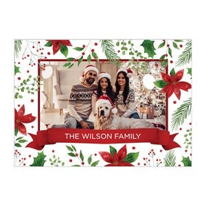 Christmas Poinsettia Personalized Photo Christmas Cards - Premium - 43749-P