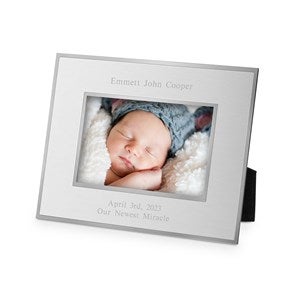 New Baby Personalized Flat Iron Silver Picture Frame - Horizontal - 43822-H