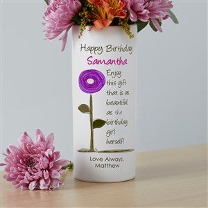 Birthday Blooms Personalized White Flower Vase - 43843