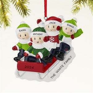 Sledding Family Personalized Holiday Ornament - 4 Names - 43985-4