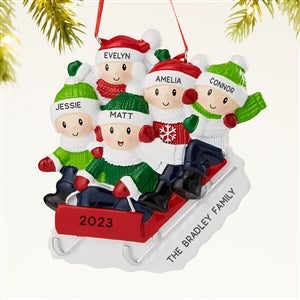 Sledding Family Personalized Holiday Ornament - 5 Names - 43985-5