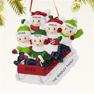Sledding Family Personalized Holiday Ornament - 5 Names - 43985-5