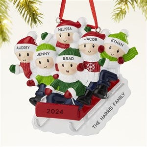 Sledding Family Personalized Holiday Ornament - 6 Names - 43985-6