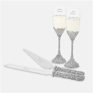 Engraved Floral Jeweled Wedding Gift Set - 43992