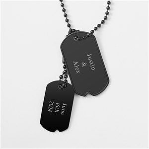 Engraved Lovers Black Matte Double Dog Tag - Horizontal - 44013-H