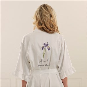 Birth Month Flower Personalized Ruffle Satin Robe-White - 44055-W