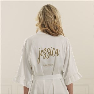 Graduation Scripty Style Personalized Ruffle Satin Robe-White - 44058-W