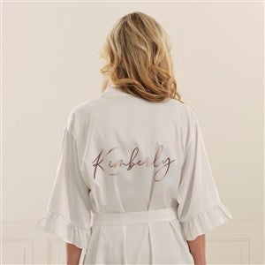 Metallic Foil Name Personalized Ruffle Satin Robe - White - 44068-W