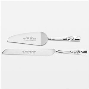 Engraved Double Rings Engagement Cake Server Set - 44179