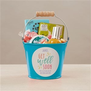 Get Well Soon Personalized Mini Metal Bucket-Turquoise - 44230-T