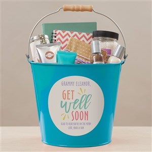 Get Well Soon Personalized Large Metal Bucket-Turquoise - 44230-TL