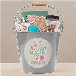 Get Well Soon Personalized Large Metal Bucket-Silver - 44230-SL