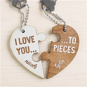 Love You to Pieces Personalized Wood Heart Keychain Set - White - 44397-W