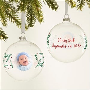 Holly Branch Personalized Photo Baby Glass Bulb Ornament - 44445
